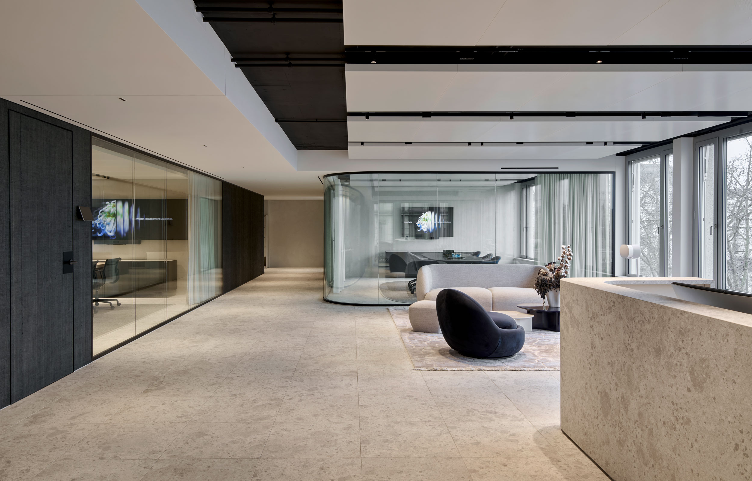 Office Design. Corporate Architecture. New work. Empfang. Sound Capital - MACH Architektur.